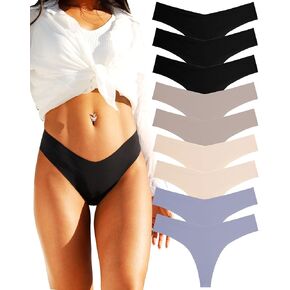 ALL OF ME Seamless Thongs for Women No Show Panties V-waisted Stretch Breathable Sexy Thong Underwear 9 Pack XS-L