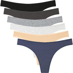 ELACUCOS 6 Pack Women's Thongs Cotton Breathable Panties Bikini Underwear
