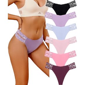FINETOO Seamless Thongs for Women 6 Pack Sexy V-Wasit Women's Underwear No Show T-back Underwear for Women Panties