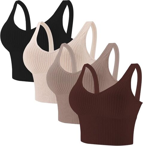 Eleplus 4 Pieces Comfy Cami Bra for Women Crop Top Yoga Bralette Longline Padded Lounge Bra Pack of 4 in Saudi Arabia