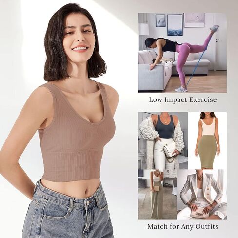 Eleplus 4 Pieces Comfy Cami Bra for Women Crop Top Yoga Bralette Longline Padded Lounge Bra Pack of 4 in Saudi Arabia