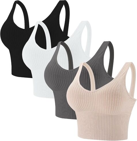 Eleplus 4 Pieces Comfy Cami Bra for Women Crop Top Yoga Bralette Longline Padded Lounge Bra Pack of 4 in Saudi Arabia