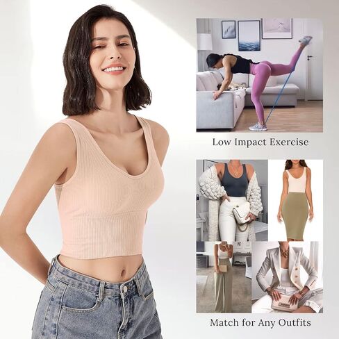 Eleplus 4 Pieces Comfy Cami Bra for Women Crop Top Yoga Bralette Longline Padded Lounge Bra Pack of 4 in Saudi Arabia