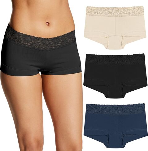 Maidenform womens Boyshort Underwear, Cotton Boyshort Panties for Women, Assorted Colors, 3-pack in Saudi Arabia