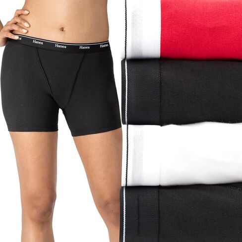 مجموعة ملابس داخلية نسائية من Hanes Originals بوكسر متوسط ​​الفخذ، ملابس داخلية قطنية قابلة للتمدد، 4 قطع in Saudi Arabia