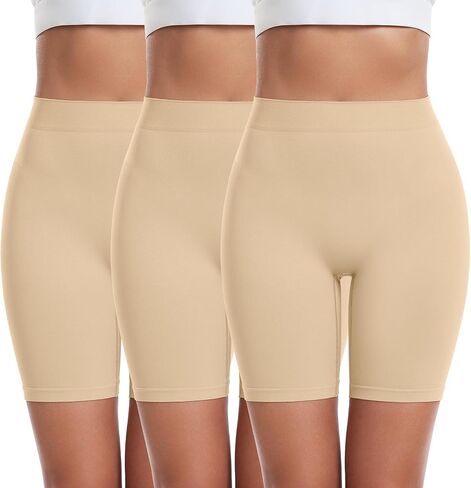 FRESBEIT Slip Shorts for Under Dresses Anti Chafing Yoga Biker Shorts Women | 3 Pack no roll up cooling breathable panties comfortable cmooth safety shorts workout shorts in Kuwait