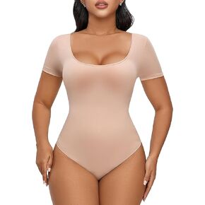 SHAPERX Seamless Short Sleeve Bodysuit for Women Tummy Control Shapewear Thong Sculpting Body Shaper