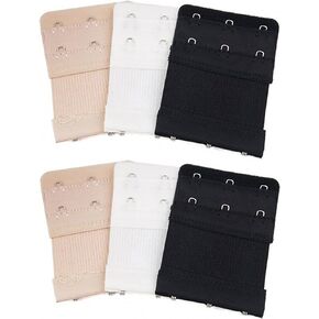 6pcs Women Ladies Soft Comfortable Back Bra 2 Hooks / 3 Hooks / 4 Hooks Band Extension Strap Extender, White/Black/Khaki