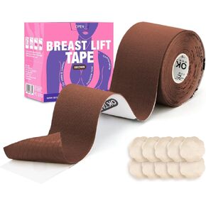 OK TAPE Breast Lift Tape, Boob Tape for Large Breasts Lift A-G Cup, Invisible bra with 5 Pairs Nipple Cover Set, 3" x 16.4ft in Kuwait