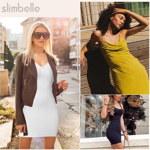 ملابس داخلية نسائية من SLIMBELLE كاملة الانزلاق للفساتين الداخلية بدون خياطة للتحكم في الجسم وأنبوب طويل سهل الانزلاق ورقبة على شكل حرف V in Kuwait