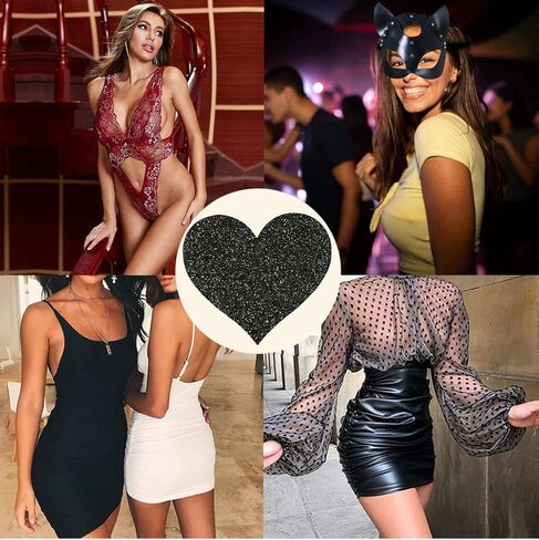 أغطية حلمات IKAXON Glitters Pasties، ملصقات حلمات متعددة التصميم للاستعمال مرة واحدة، مقاومة للماء (أسود) in Kuwait