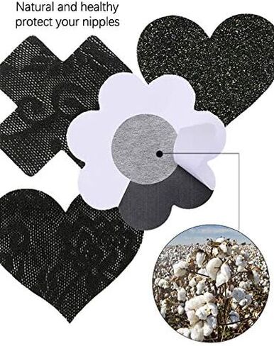 أغطية حلمات IKAXON Glitters Pasties، ملصقات حلمات متعددة التصميم للاستعمال مرة واحدة، مقاومة للماء (أسود) in Kuwait