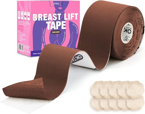 OK TAPE Breast Lift Tape, Boob Tape for Large Breasts Lift A-G Cup, Invisible bra with 5 Pairs Nipple Cover Set, 3" x 16.4ft in Kuwait