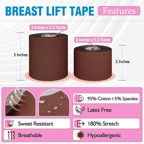 OK TAPE Breast Lift Tape, Boob Tape for Large Breasts Lift A-G Cup, Invisible bra with 5 Pairs Nipple Cover Set, 3" x 16.4ft in Kuwait