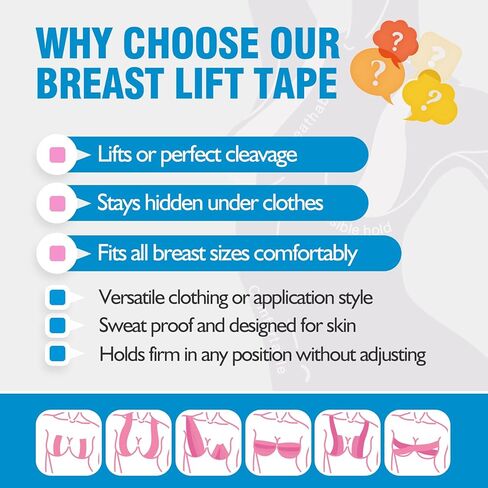 OK TAPE Breast Lift Tape, Boob Tape for Large Breasts Lift A-G Cup, Invisible bra with 5 Pairs Nipple Cover Set, 3" x 16.4ft in Kuwait