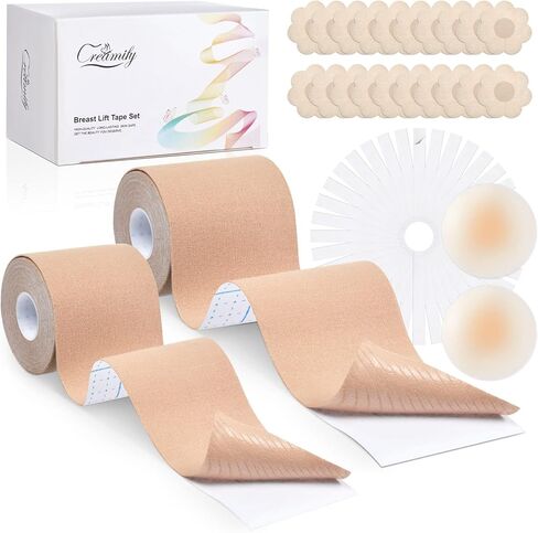 شريط كريمافي بوب 2 شريط بوبيتاب لرفع الثدي، شريط رفع الثدي للثدي الكبير مع غطاءين للحلمات من السيليكون قابلين لإعادة الاستخدام، حمالة صدر لاصقة لتحقيق الرفع والدفع لأعلى، مناسبة لكأس A-G باللون البيج in Kuwait