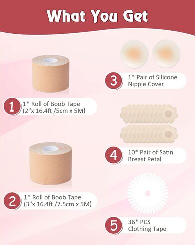 شريط كريمافي بوب 2 شريط بوبيتاب لرفع الثدي، شريط رفع الثدي للثدي الكبير مع غطاءين للحلمات من السيليكون قابلين لإعادة الاستخدام، حمالة صدر لاصقة لتحقيق الرفع والدفع لأعلى، مناسبة لكأس A-G باللون البيج in Kuwait