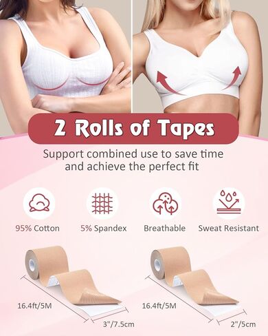 شريط كريمافي بوب 2 شريط بوبيتاب لرفع الثدي، شريط رفع الثدي للثدي الكبير مع غطاءين للحلمات من السيليكون قابلين لإعادة الاستخدام، حمالة صدر لاصقة لتحقيق الرفع والدفع لأعلى، مناسبة لكأس A-G باللون البيج in Kuwait