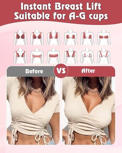 شريط كريمافي بوب 2 شريط بوبيتاب لرفع الثدي، شريط رفع الثدي للثدي الكبير مع غطاءين للحلمات من السيليكون قابلين لإعادة الاستخدام، حمالة صدر لاصقة لتحقيق الرفع والدفع لأعلى، مناسبة لكأس A-G باللون البيج in Kuwait