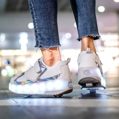 HHSTS Kids Shoes with Wheels LED Light Color Shoes Shiny Roller Skates Skate Shoes Simple Kids Gifts Boys Girls The Best Gift for Party Birthday Christmas Day in Saudi Arabia