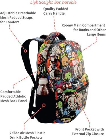 Marvel Kawaii Avengers Boys Girls 16" School Backpack (One Size, Black/Multi) in Saudi Arabia