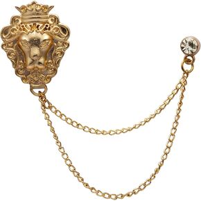 A N KINGPiiN Lapel Pin for Men Golden Brass Lion Design with Chain Brooch Suit Stud, Shirt Studs Men's Accessories in Kuwait