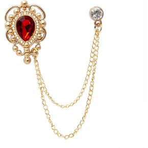 A N KINGPiiN Lapel Pin for Men Stone Detailing with Engraving Metal Crystal Chain Brooch Suit Stud, Shirt Studs Men's Accessories (Gold-Red) in Saudi Arabia