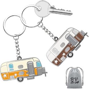Haigoo 3D Camper Key Chain 2 Pack Camping Gifts for Women Men Campers Couples, Retro RV Keychain Set