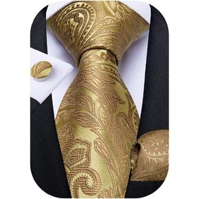 DiBanGu Mens Tie Set Paisley Floral Necktie Hanky Cufflinks Silk Tie Set Party Wedding