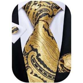 DiBanGu Mens Tie Set Paisley Floral Necktie Hanky Cufflinks Silk Tie Set Party Wedding