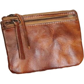 1PCS Leather Coin Pouch Double Zipper Leather Coin Purse Leather Coin Purse for Women Holds Folded Bills and Coins (Black) in Kuwait