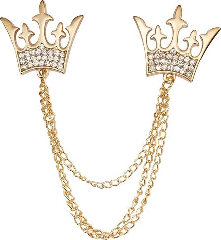 Knighthood Double Kings Crown With Stone Detailing Chain Lapel Pin Badge Coat Suit Jacket Wedding Gift Party Shirt Collar Accessories Brooch in Saudi Arabia