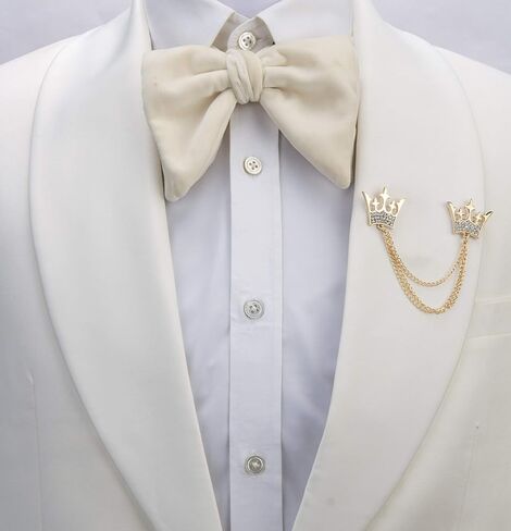 Knighthood Double Kings Crown With Stone Detailing Chain Lapel Pin Badge Coat Suit Jacket Wedding Gift Party Shirt Collar Accessories Brooch in Saudi Arabia