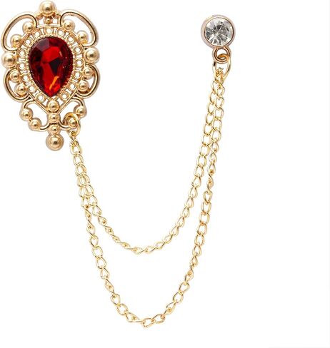 A N KINGPiiN Lapel Pin for Men Stone Detailing with Engraving Metal Crystal Chain Brooch Suit Stud, Shirt Studs Men's Accessories (Gold-Red) in Saudi Arabia