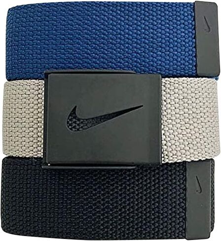 Nike Men's 3 Pack Web Belt, Matte Black Hardware, Black/Grey/Navy, One Size in Saudi Arabia