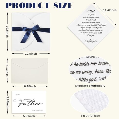 Sherr 2 Sets Wedding Handkerchiefs Mother of the Bride, Father of the Bride Gifts from Daughter Son, to My Dad, to My Mom on My Wedding Day Card Set Keepsake Hankie Wedding Gifts for Parents in Kuwait