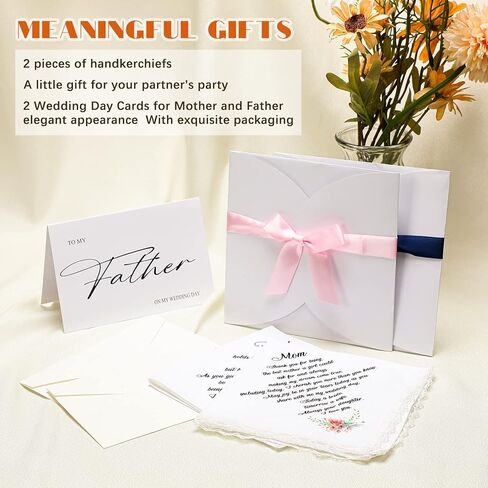Sherr 2 Sets Wedding Handkerchiefs Mother of the Bride, Father of the Bride Gifts from Daughter Son, to My Dad, to My Mom on My Wedding Day Card Set Keepsake Hankie Wedding Gifts for Parents in Kuwait