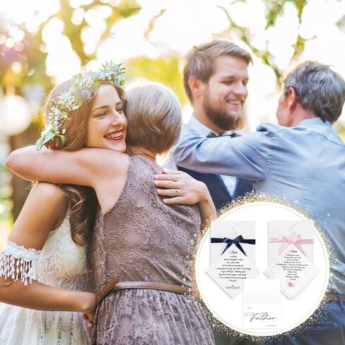 Sherr 2 Sets Wedding Handkerchiefs Mother of the Bride, Father of the Bride Gifts from Daughter Son, to My Dad, to My Mom on My Wedding Day Card Set Keepsake Hankie Wedding Gifts for Parents in Kuwait