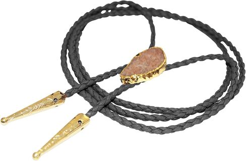 Daisy Del Sol Gemstone Bolo Tie Braided Vegan Faux Leather Natural Stone Gold Handmade Necklace Adjustable Boho Western Jewelry in Kuwait