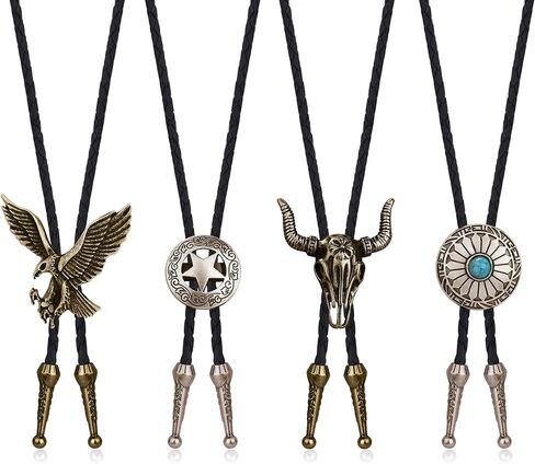 THUNARAZ 4Pcs Bolo Tie for Men Western Leather Necktie Cow Skull Bolo Tie Halloween Costume Accessories Necktie Men Women in Saudi Arabia