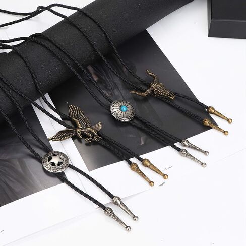 THUNARAZ 4Pcs Bolo Tie for Men Western Leather Necktie Cow Skull Bolo Tie Halloween Costume Accessories Necktie Men Women in Saudi Arabia