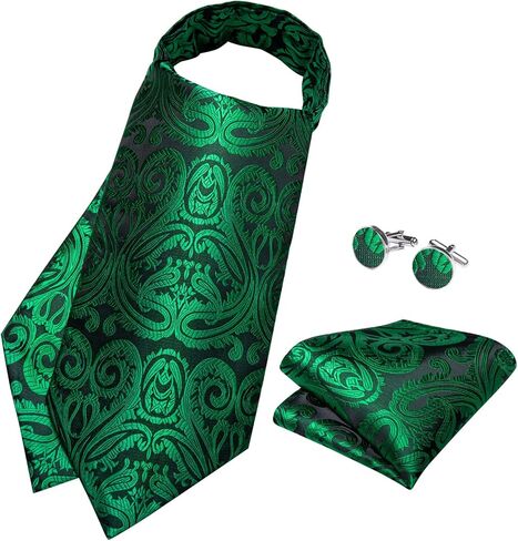 DiBanGu 100% Silk Ascot Ties for Men Paisley Cravat for Men Wedding Jacquard Woven Mens Cravat Tie and Pocket Square Set in Kuwait