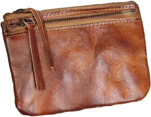 1PCS Leather Coin Pouch Double Zipper Leather Coin Purse Leather Coin Purse for Women Holds Folded Bills and Coins (Black) in Kuwait