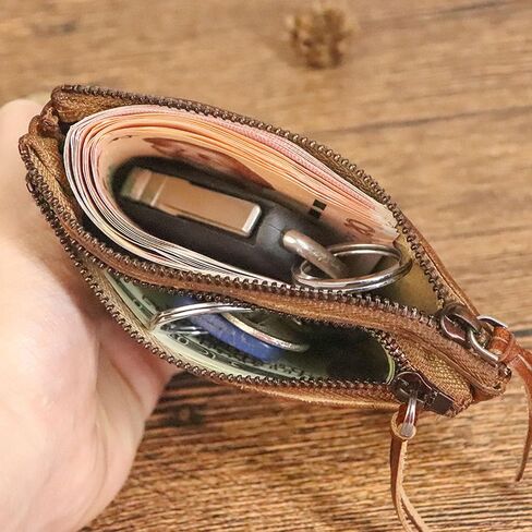 1PCS Leather Coin Pouch Double Zipper Leather Coin Purse Leather Coin Purse for Women Holds Folded Bills and Coins (Black) in Kuwait