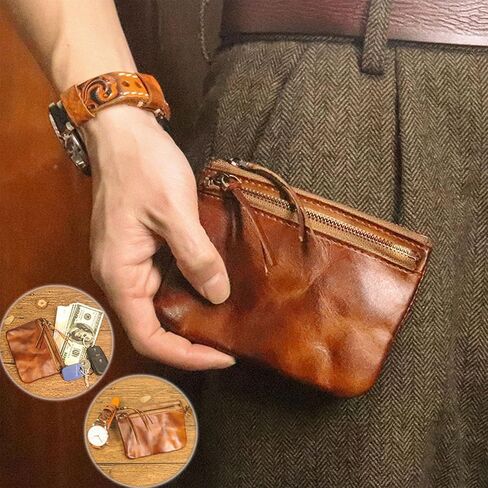 1PCS Leather Coin Pouch Double Zipper Leather Coin Purse Leather Coin Purse for Women Holds Folded Bills and Coins (Black) in Kuwait