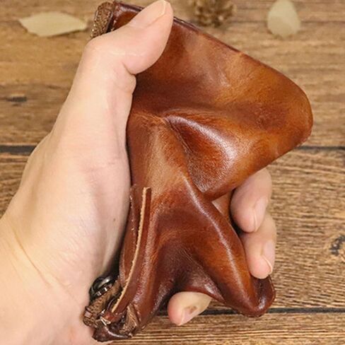 1PCS Leather Coin Pouch Double Zipper Leather Coin Purse Leather Coin Purse for Women Holds Folded Bills and Coins (Black) in Kuwait