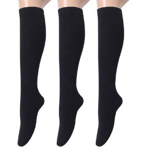Leotruny 3 Pairs Women's Cotton Opaque Knee High Socks