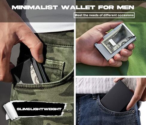 I-sper 2 Pack Minimalist Wallet للرجال RFID Blocking tec، مشبك نقود للرجال، 1 حزمة محفظة منبثقة للرجال (فضية) و1 حزمة محفظة معدنية مع مشبك نقود (ألياف كربون)، نمطين شعورين in Kuwait