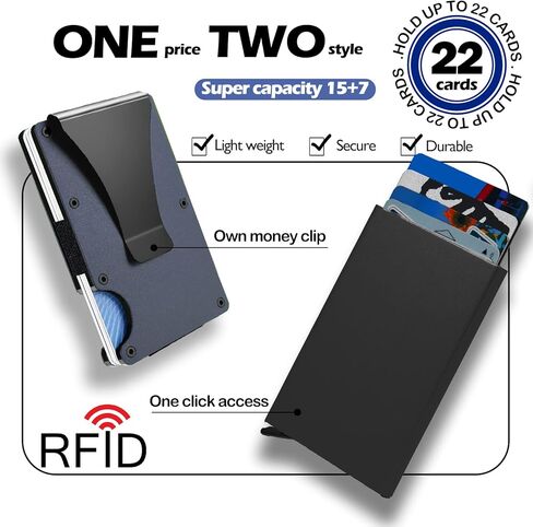 I-sper 2 Pack Minimalist Wallet للرجال RFID Blocking tec، مشبك نقود للرجال، 1 حزمة محفظة منبثقة للرجال (فضية) و1 حزمة محفظة معدنية مع مشبك نقود (ألياف كربون)، نمطين شعورين in Kuwait