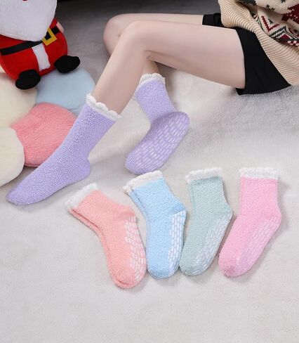 SDBING Non Slip Socks Fuzzy Socks with Grips for Women Hospital Socks with Grips for Women Slipper Socks in Saudi Arabia